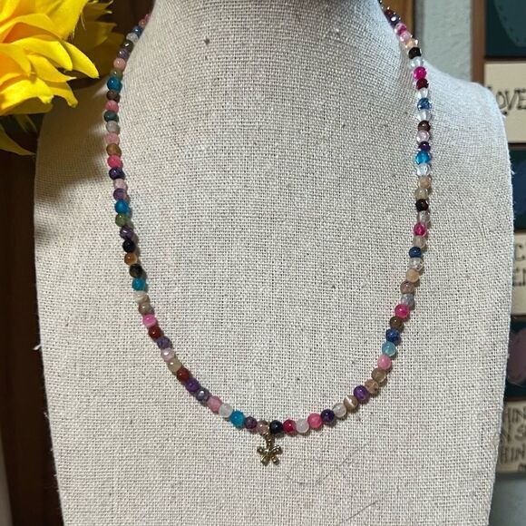 Multicolor Beaded Necklace with Gold Accent #J3 - Picture 3 of 6
